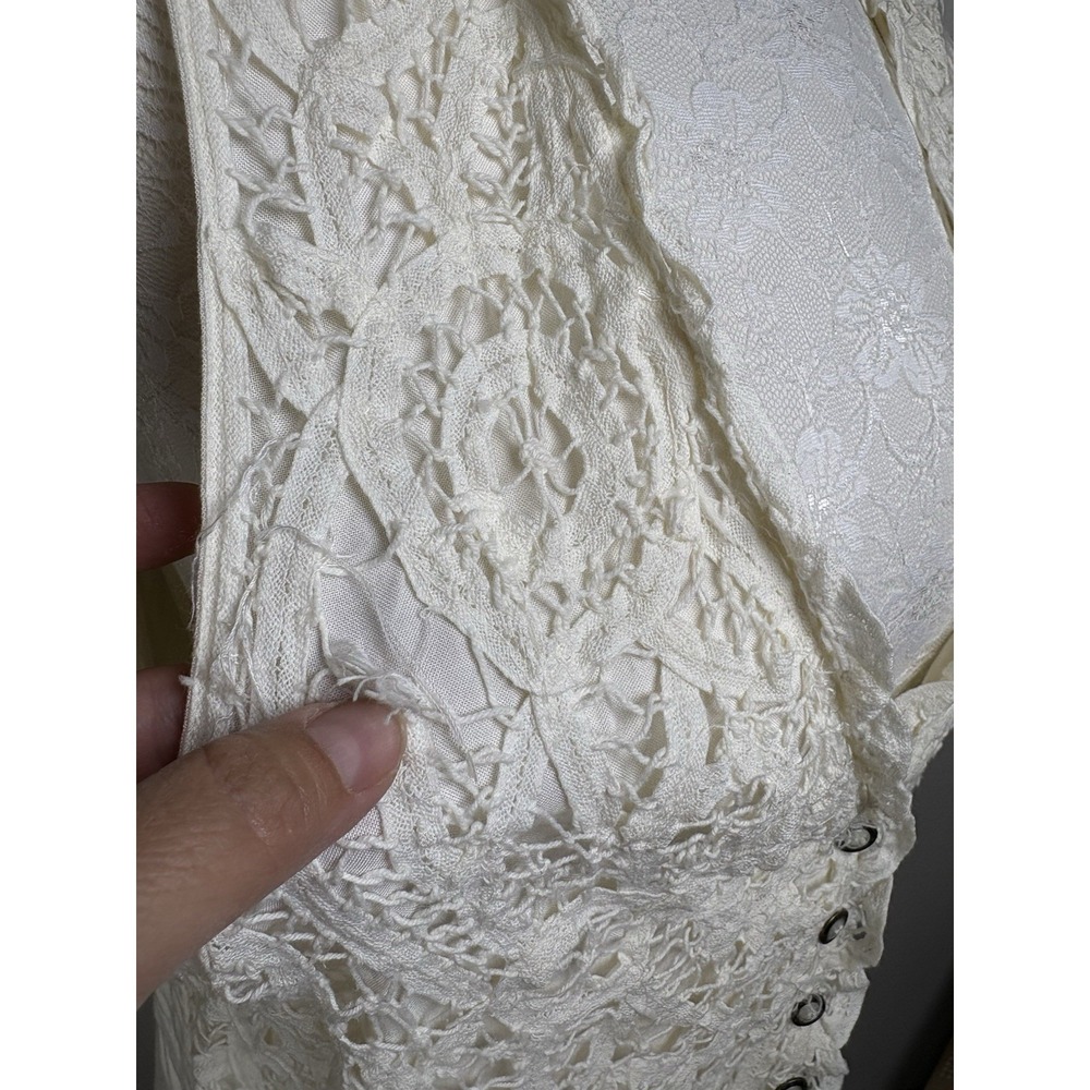 Vintage Christine Parker Women M Cream Vest Cottagecore Crochet Lace - Picture 7 of 14